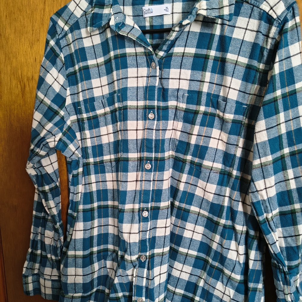 Croft & Barrow Teal and White Plaid Shirt